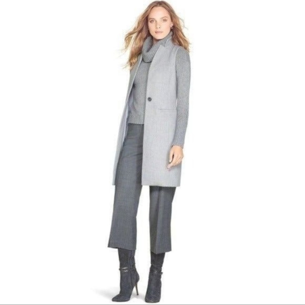 White House black market long line duster grey classic vest size 10 peacoat